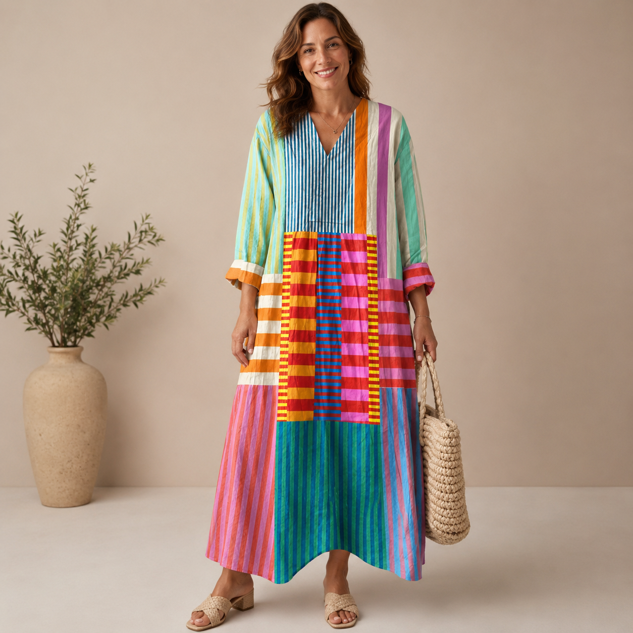 Lola - Vestido de Estampado Geométrico Retro