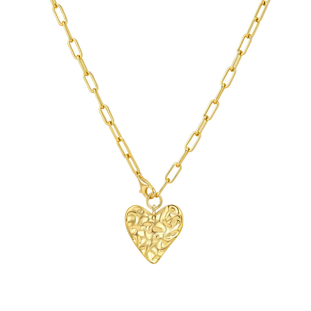 Collar Corazón Martillado Cadena Eslábon