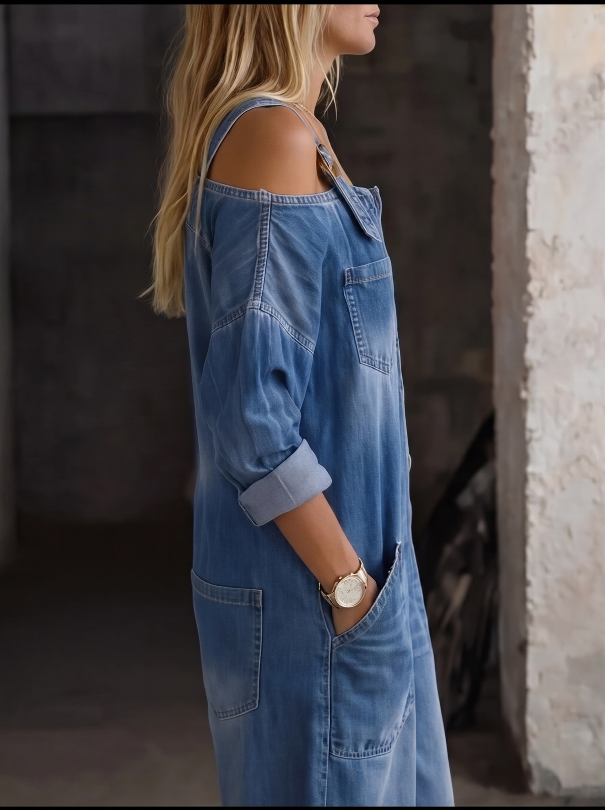 Mono Denim con Hombros Descubiertos