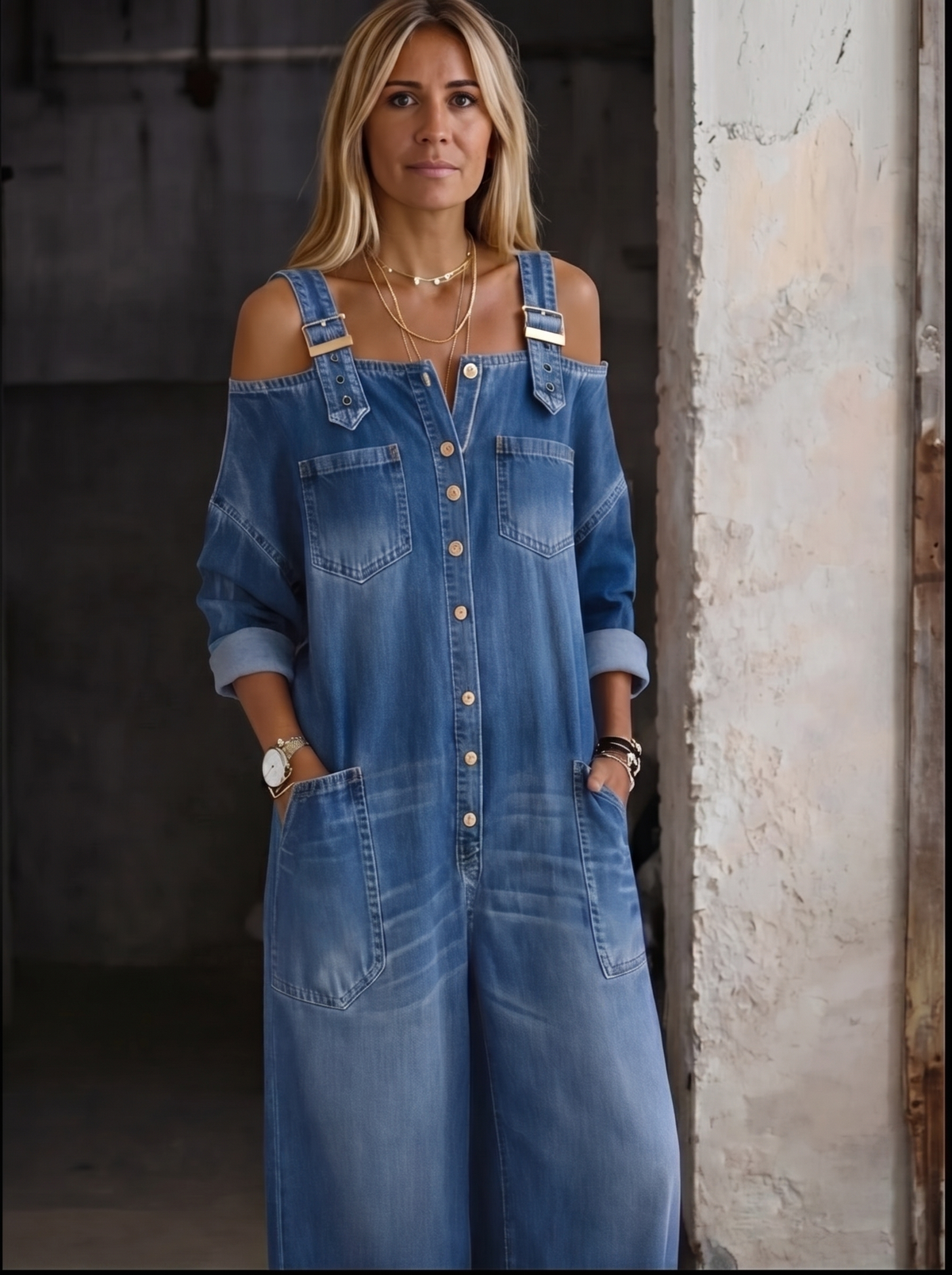 Mono Denim con Hombros Descubiertos