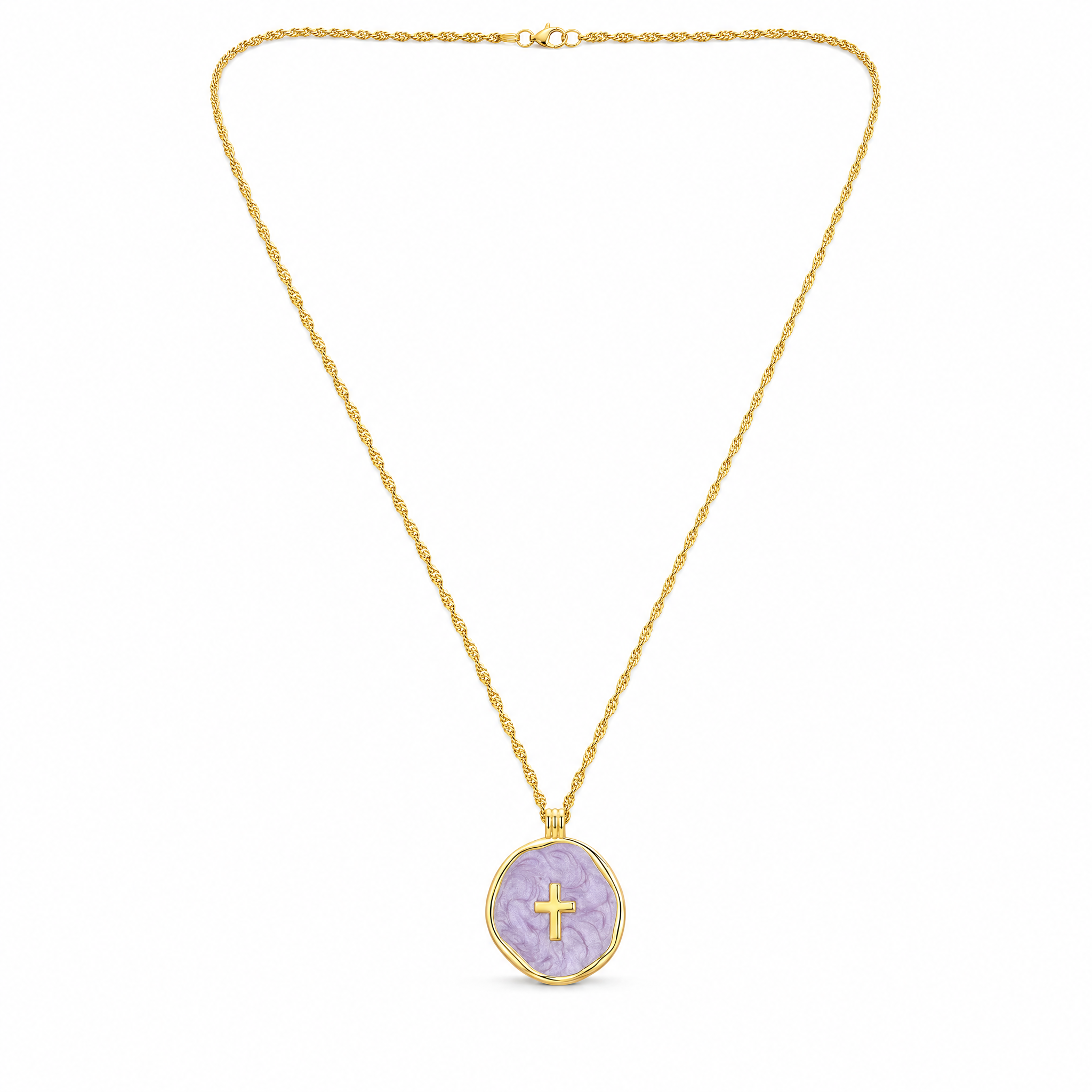 Collar Medalla Lila con Cruz