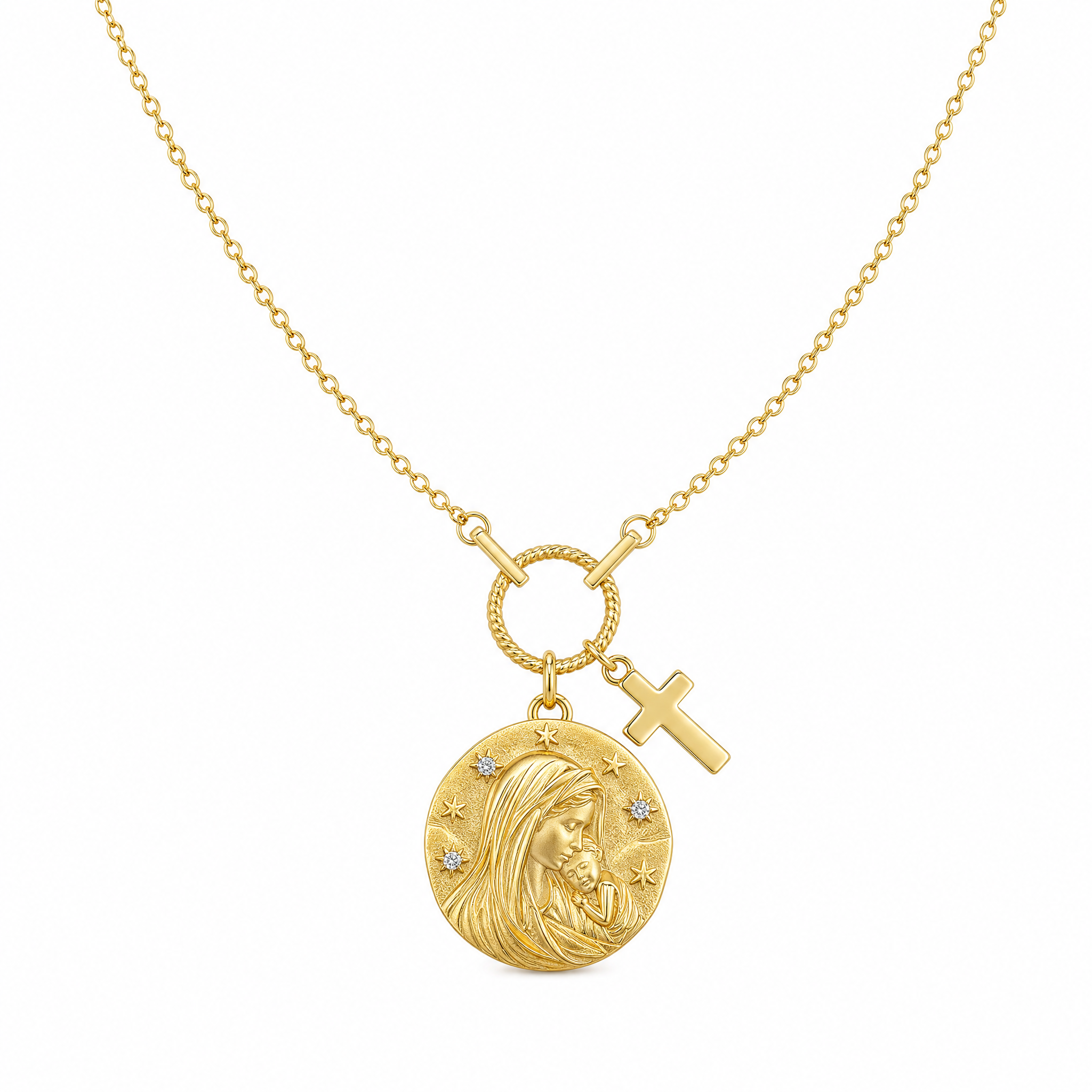 Collar Medalla Virgen con Cruz