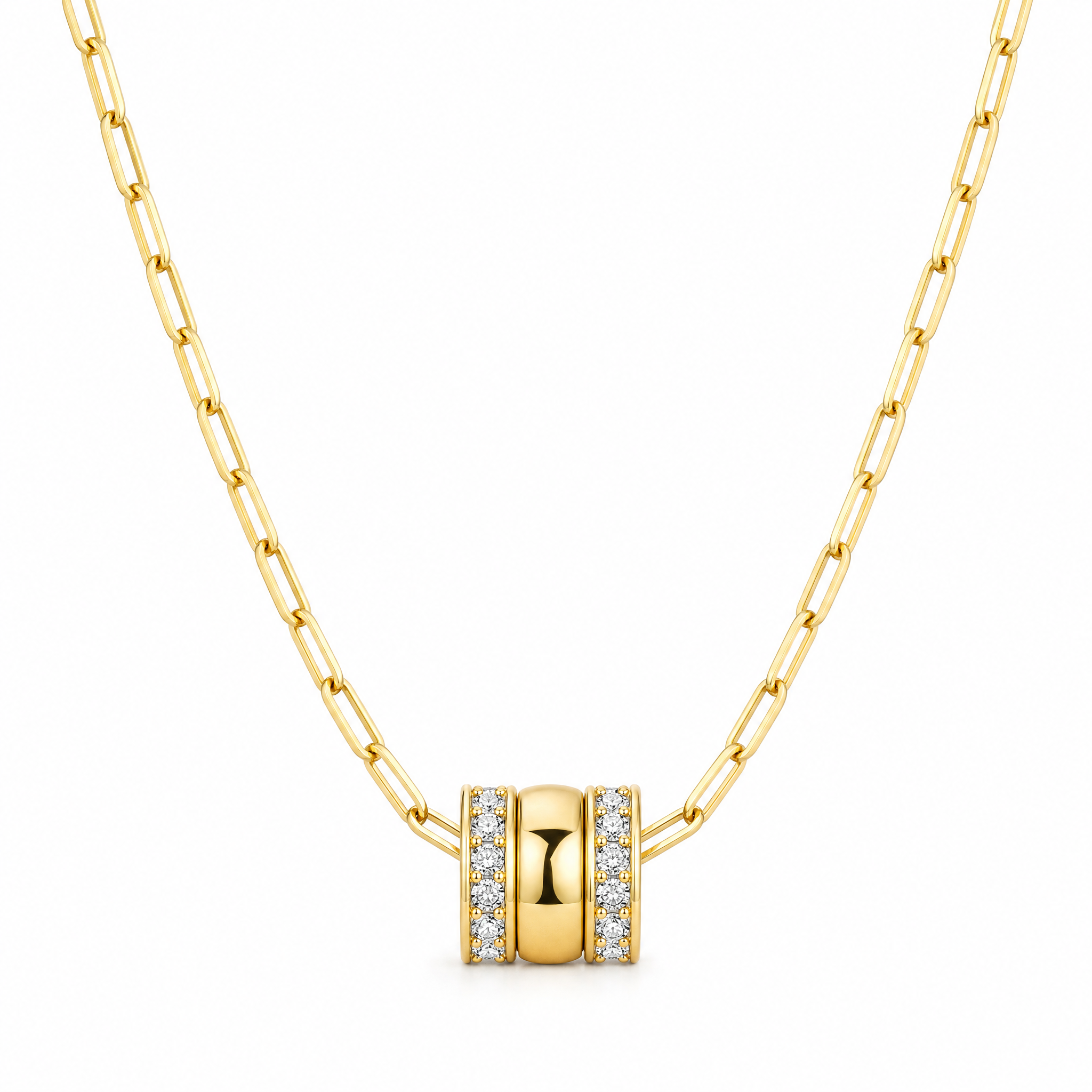 Collar Cilindro Pavé Cadena Eslábon
