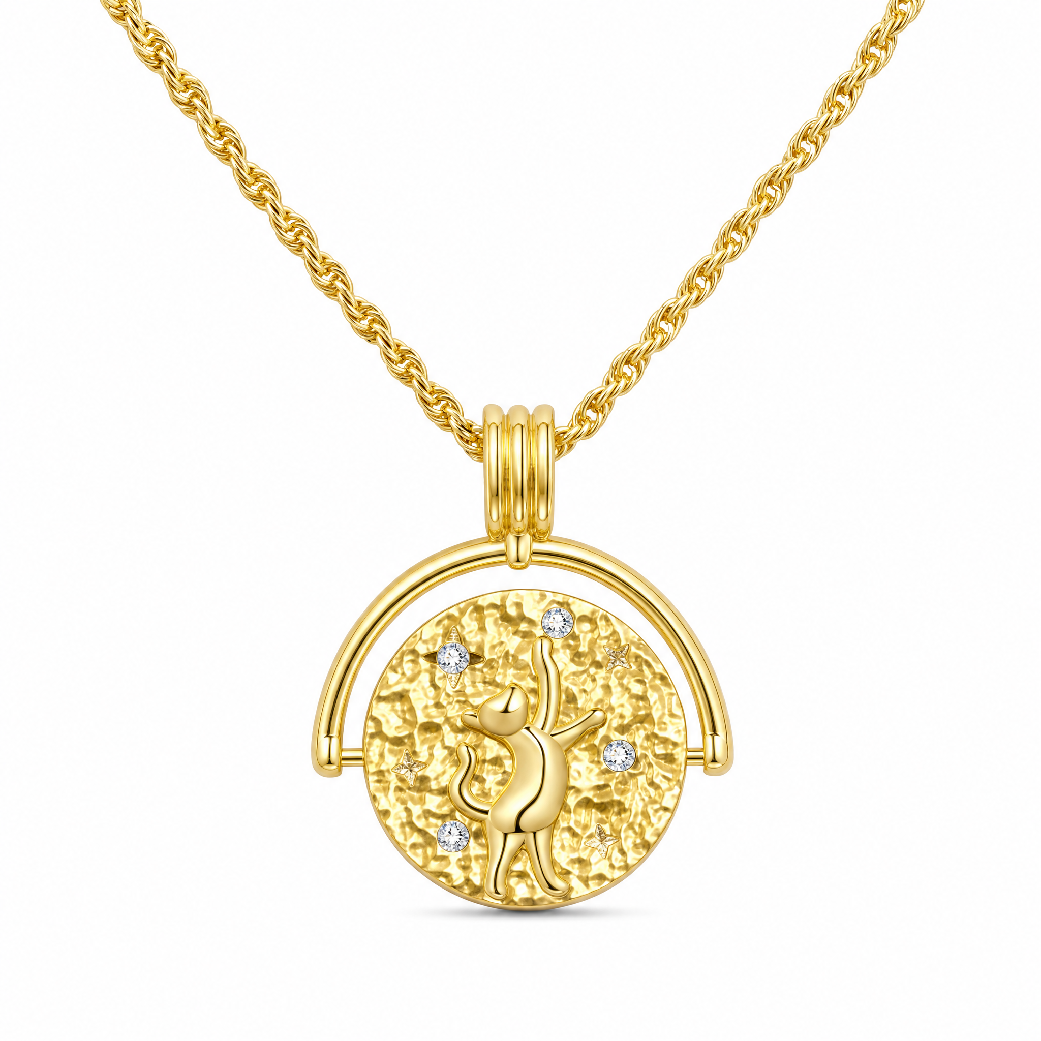 Collar Medalla Gatito y Estrellas